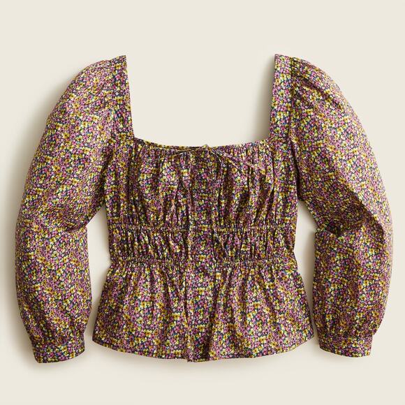 J. Crew Purple + Green Liberty Busy Izzy Cinched Waist Cotton Top - 12 - Picture 1 of 11